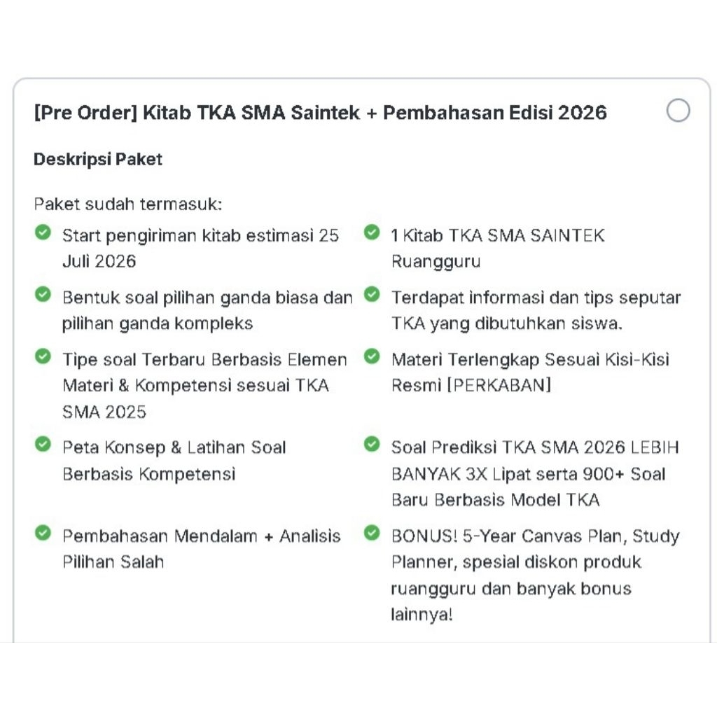 [PRE-ORDER] KITAB TKA SMA (SAINTEK & SOSHUM) RUANGGURU 2027
