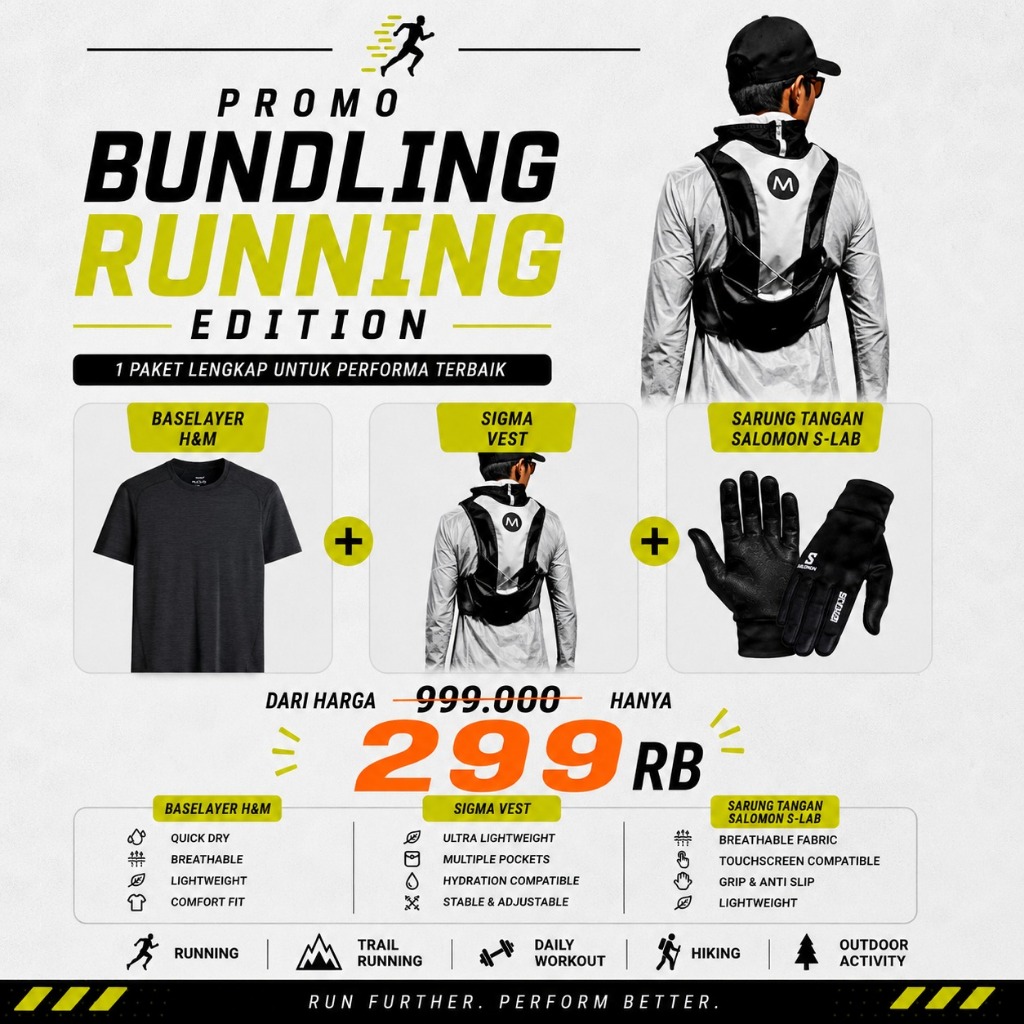 PROMO BUNDLING RUNNING EDITION - BASELAYER HM SIGMA VEST GLOVE SALOMON - SAMAGAHA OUTDOOR