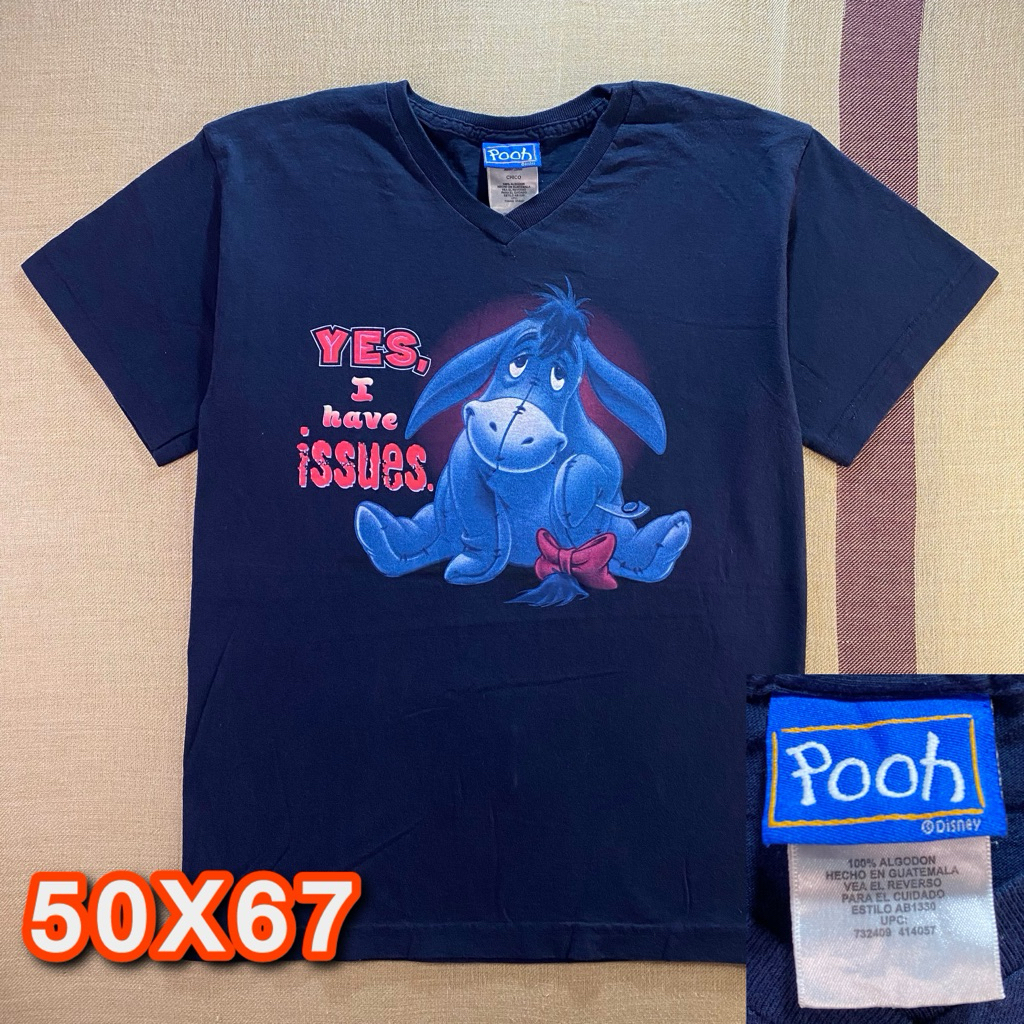 Kaos Vintage Disney Winnie The Pooh Eeyore V-Neck Navy Second Original