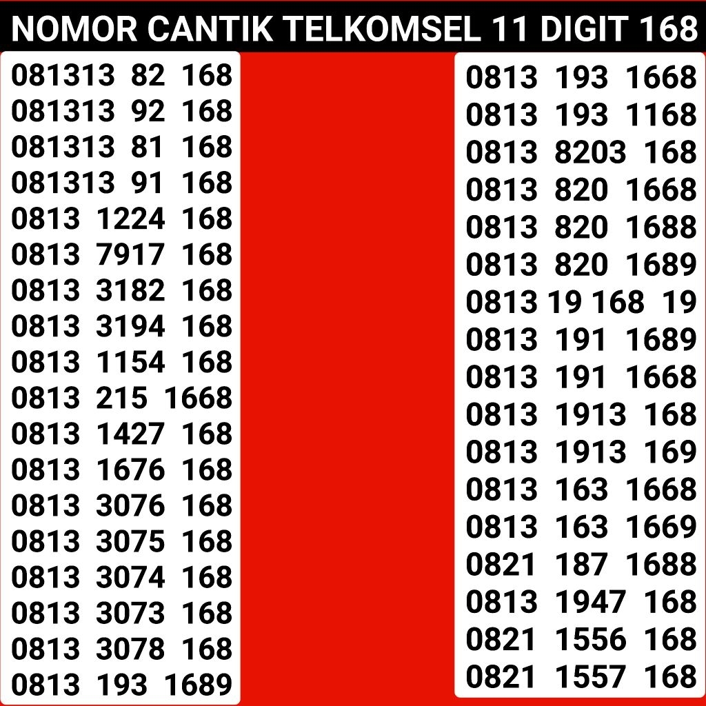 Nomor Cantik Simpati 168 ilufa Hoki 168