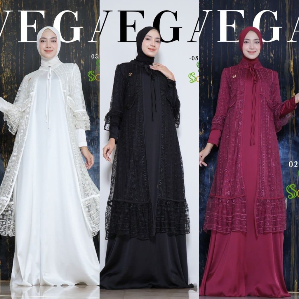 VEGA DRESS By Sanita Gamis Abaya Bordir Premium Hitam Putih Sage Moca READY Dress Lebaran