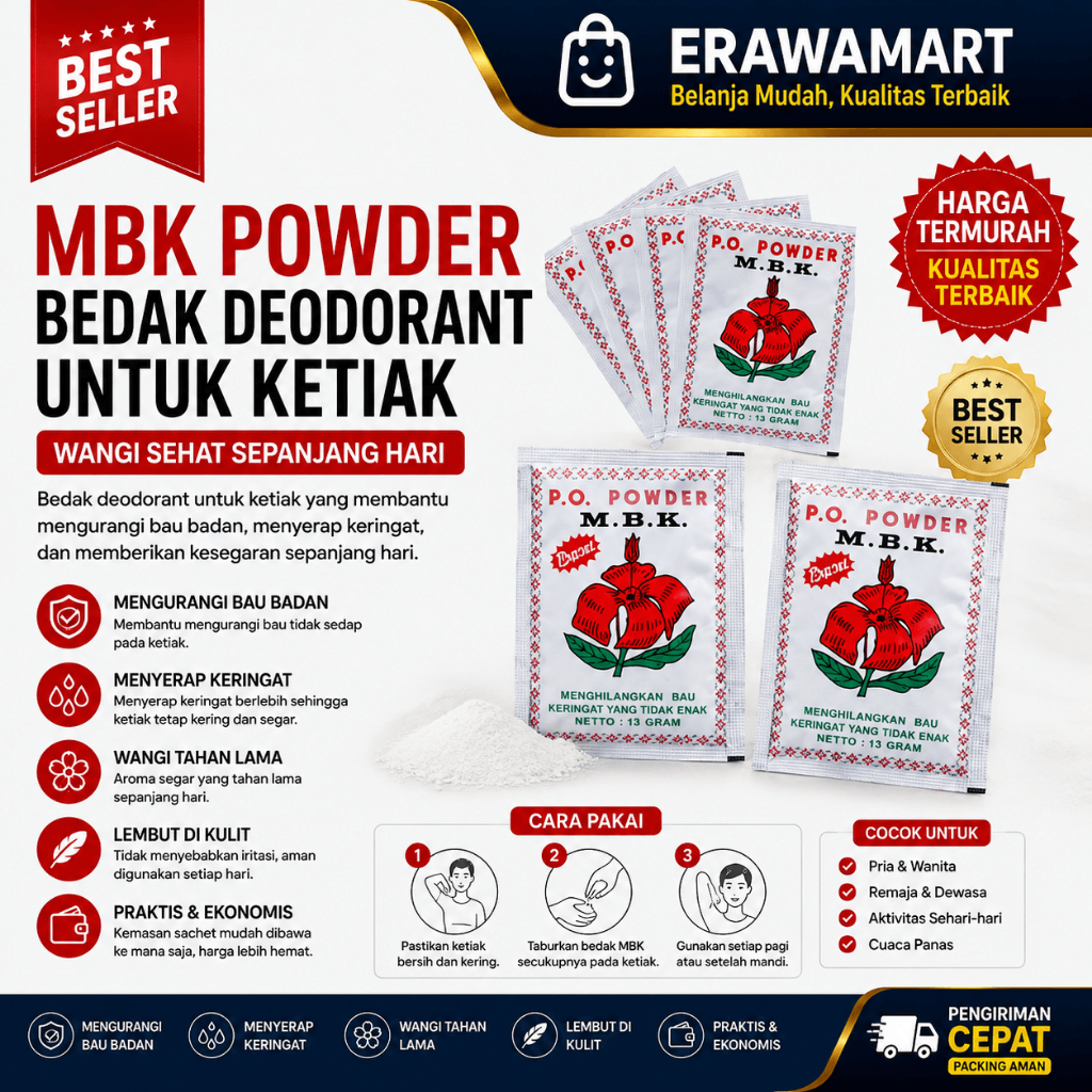 12 SACHET / BOX BEDAK KETIAK MBK POWDER PUTIH SILVER DEODORAN