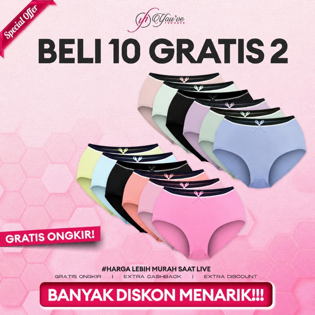 You’ve ( YouHave ) 12PCS Celana Dalam Wanita Panty Wanita CD Wanita Underwear Wanita 300072