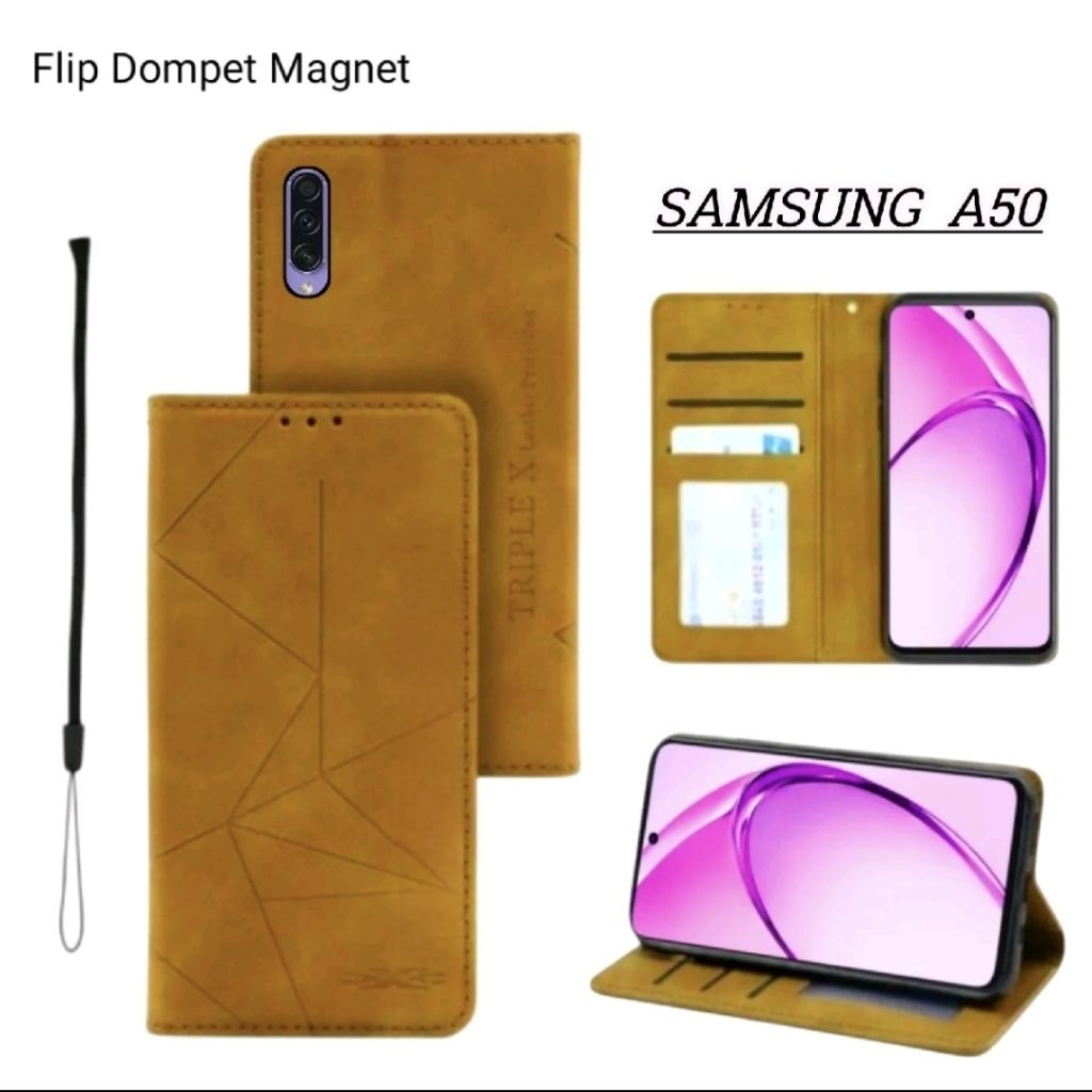 Casing Samsung A50 Flip Leather Case Dompet Kulit Premium Terbaru