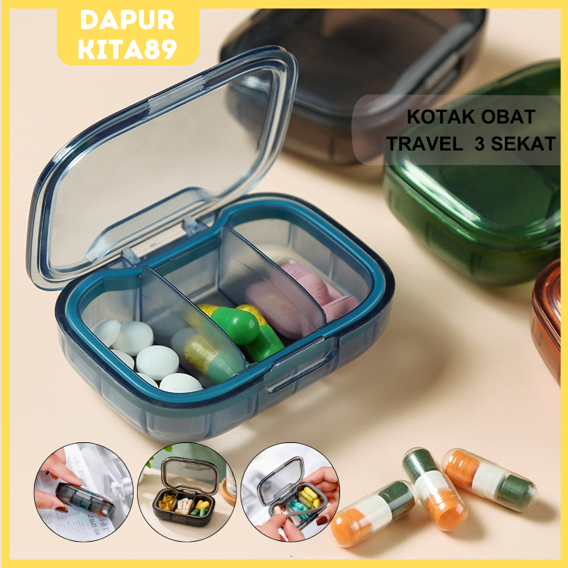 DK89  Kotak Obat Travel 3 Sekat Transparant Kotak Penyimpanan Obat Portable Kotak Obat Kecil Kotak P
