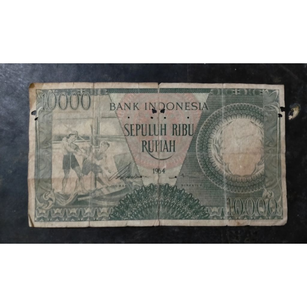 uang 10000 seri pekerja hijau 1964 jelek