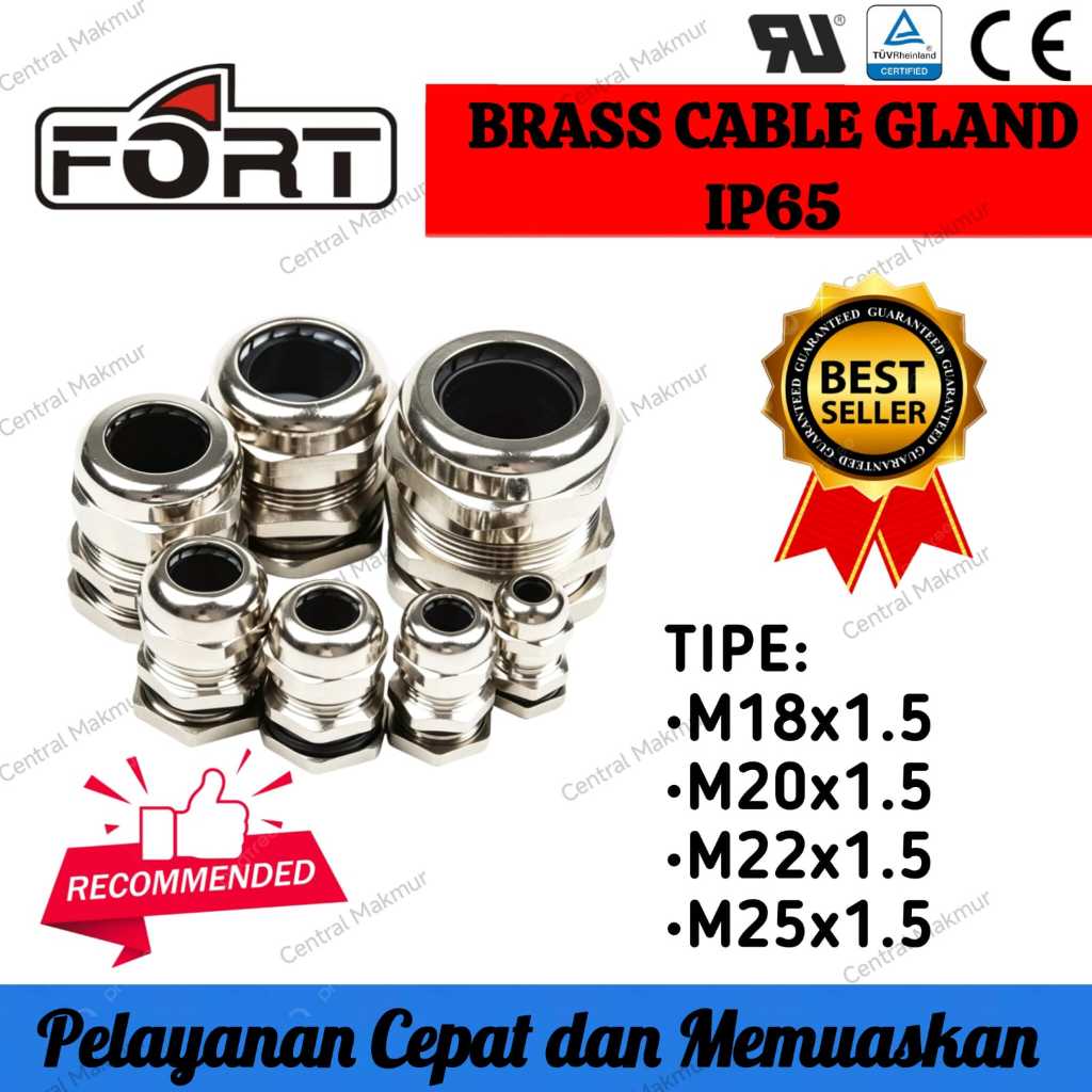 ORIGINAL FORT BRASS CABLE GLAND TYPE M18X1.5 M20X1.5 M22X1.5 M25X1.5 IP65 Nickel-Plated Brass M18 X 