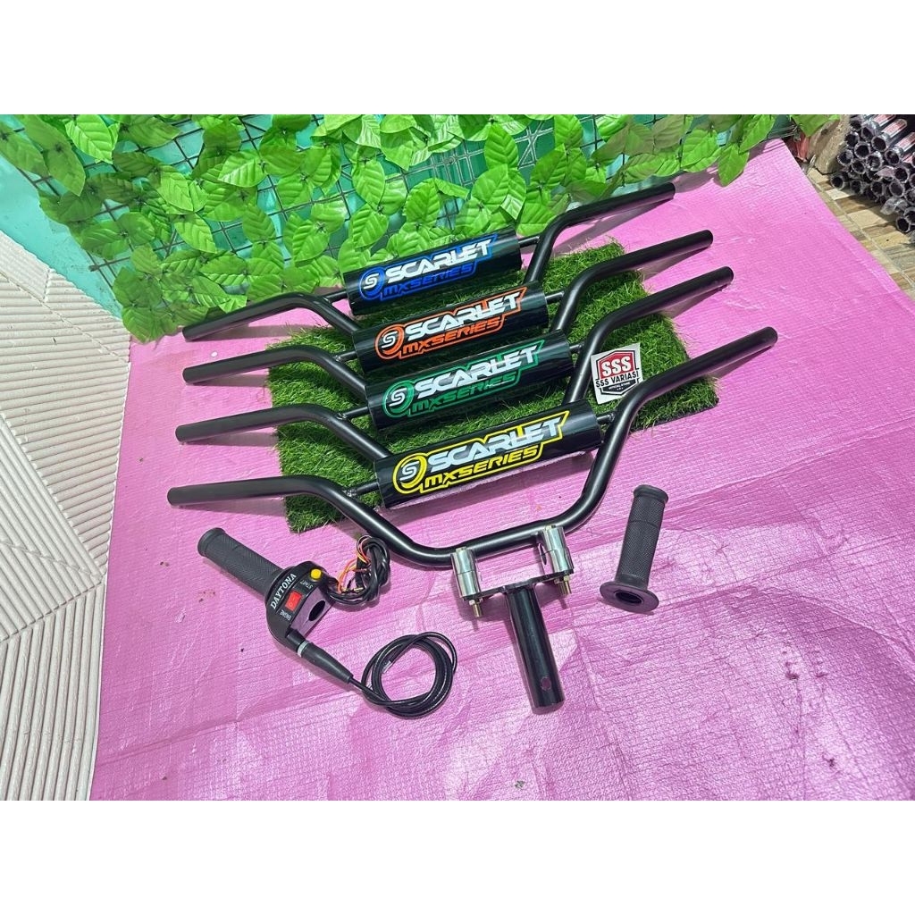 Paketan stang trail scarlet hitam+Dudukan stang+Gas spontan 2tombol
