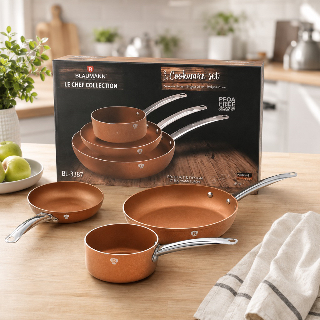 [CUCI GUDANG] Blaumann NS Cookware Set 3pcs Panci Anti Lengket Aluminium Stainless Handle