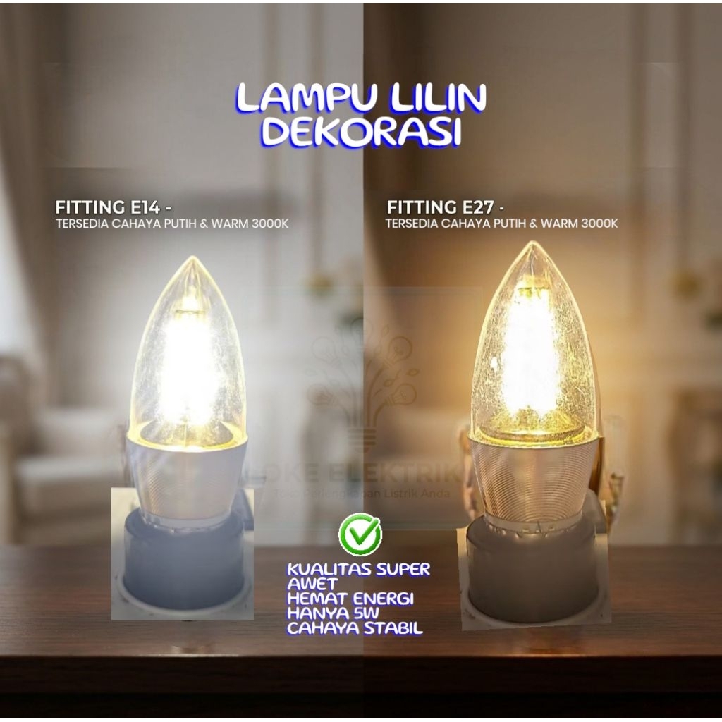 EMICO LAMPU LED CANDLE LILIN 5W 5 WATT E14 / E27 HIAS DEKORASI DEKOR