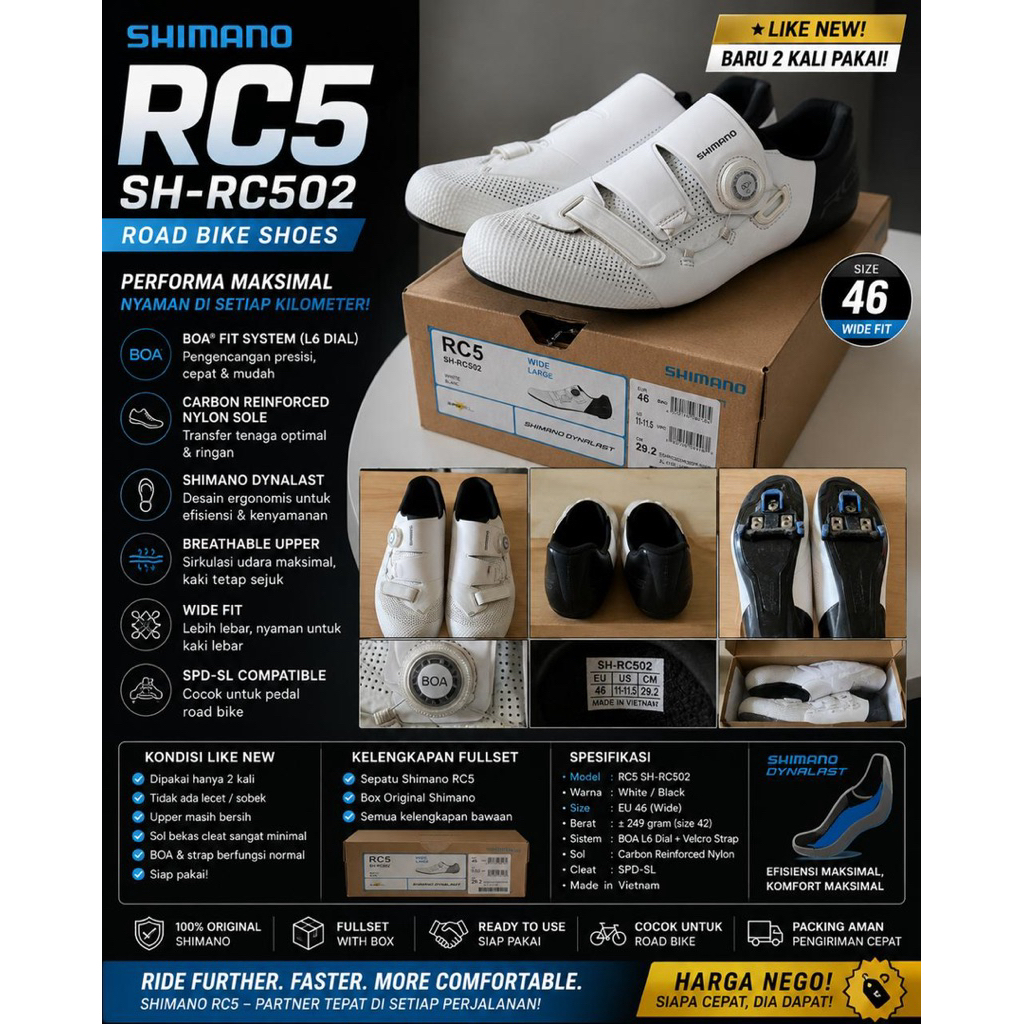 Shimano RC5 RC502 White Wide Size 46 Fullset Box Like New