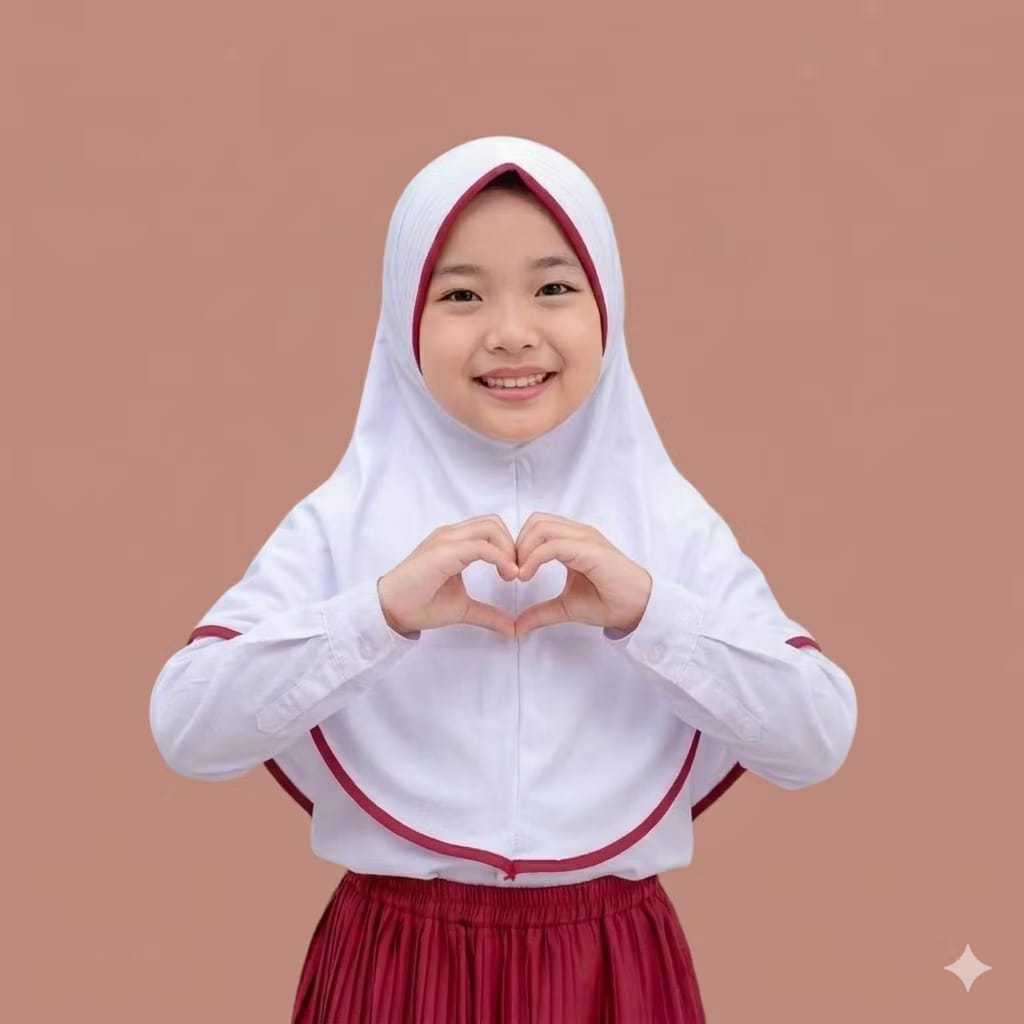Kerudung Anak Sekolah SD / Hijab Anak Sekolah SD / Jilbab Anak SD List Merah