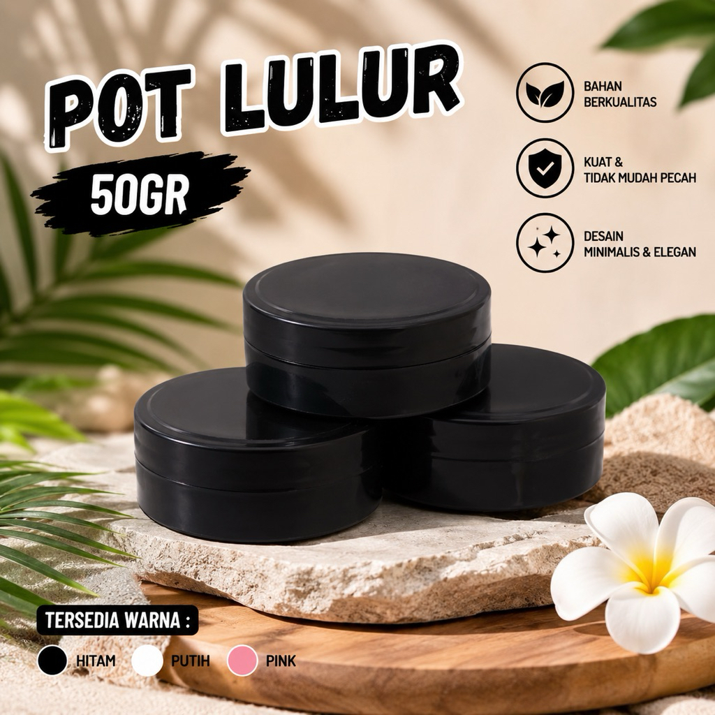 pot lulur 50gr warna hitam putih pink min 20pcs atau kelipatannya
