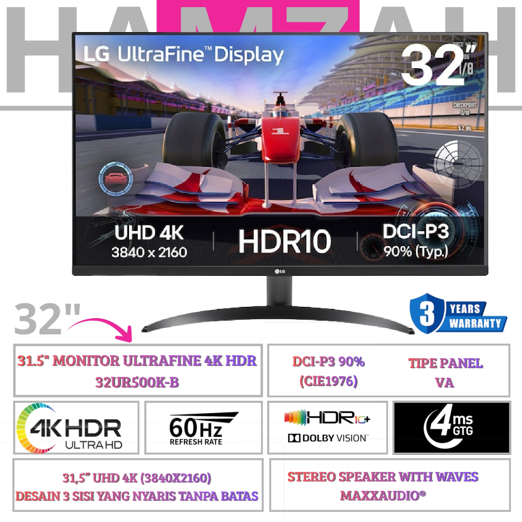 Monitor LG UltraFine 32UR500K-B 31.5 Inch 4K UHD HDR10 DCI-P3 90% Speaker Stereo Monitor Desain