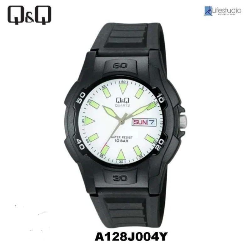 Jam Tangan Q&Q A128 Original Pria Analog Rubber Tali Karet Cowok QQ Water Resist Watch