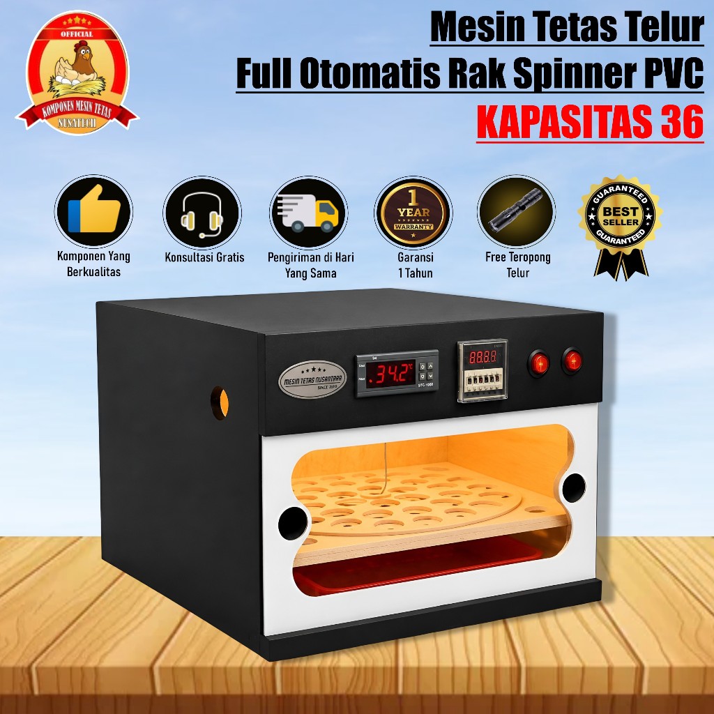 NUSATECH INCUBATOR Mesin Tetas Telur Full Otomatis Kap.36 Rak Spinner PVC Penetas Telur Otomatis