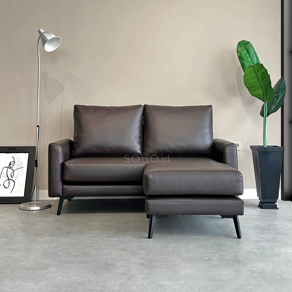 SOHO.ID Palmo Sofa L Oscar Dark Brown - Sofa Minimalis Empuk Plus Puff Coklat