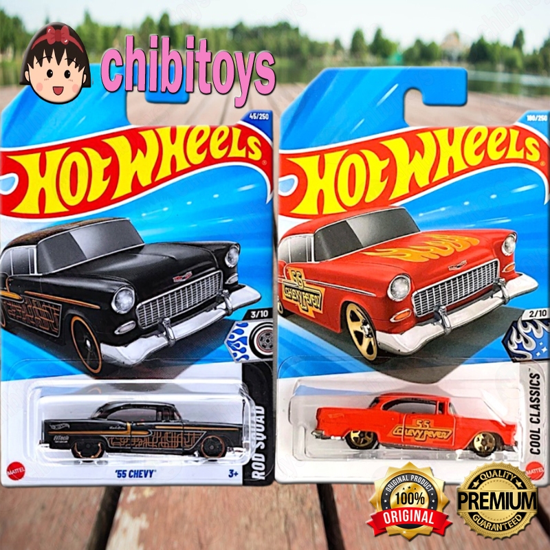 Hot Wheels 55 Chevy Hitam Merah Diecast Mobil Muscle Klasik American