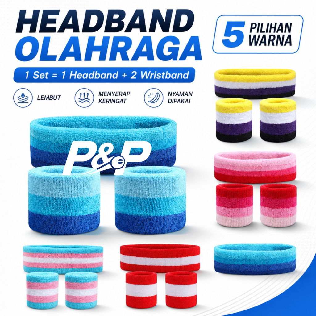 P&P padel pickeleball Sports Headband Sweatband Handuk raiutan pria dan wanita Basket Fitness Runnin