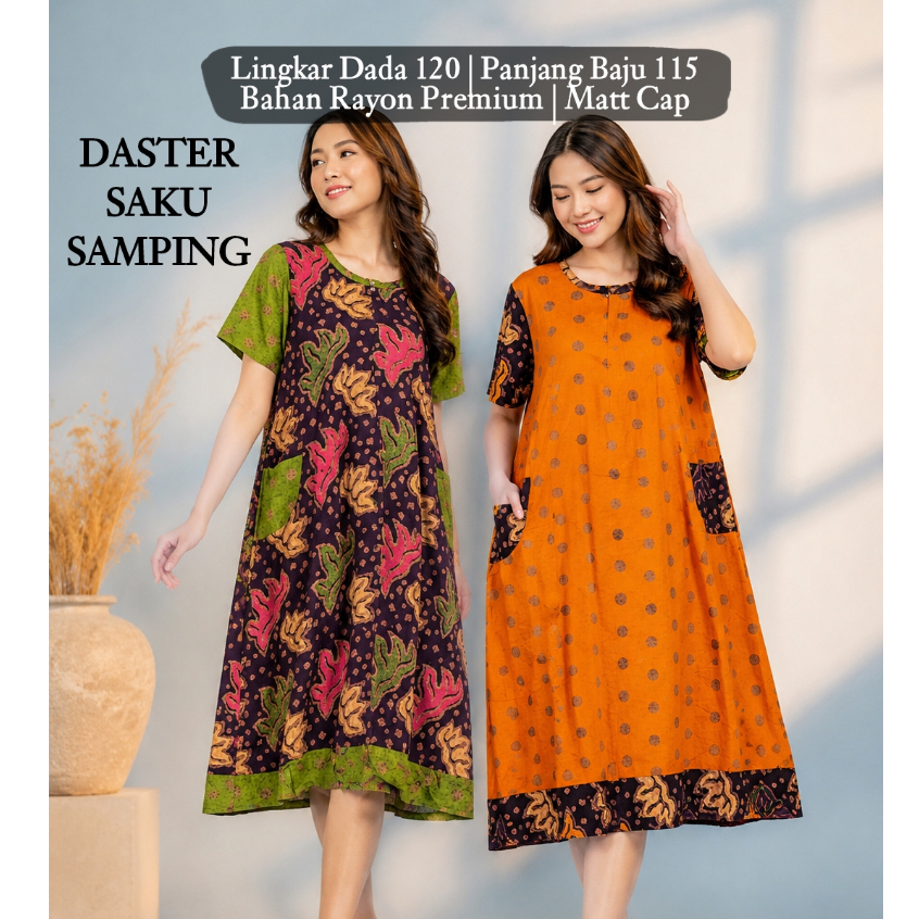 Daster Saku Samping Batik Cap Aan Rayon Premium Tebal Halus Lembut Dingin Baju Tidur Dewasa