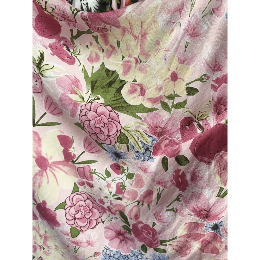 Bahan kain katun rayon viscose premium motif bunga hitam terbaru