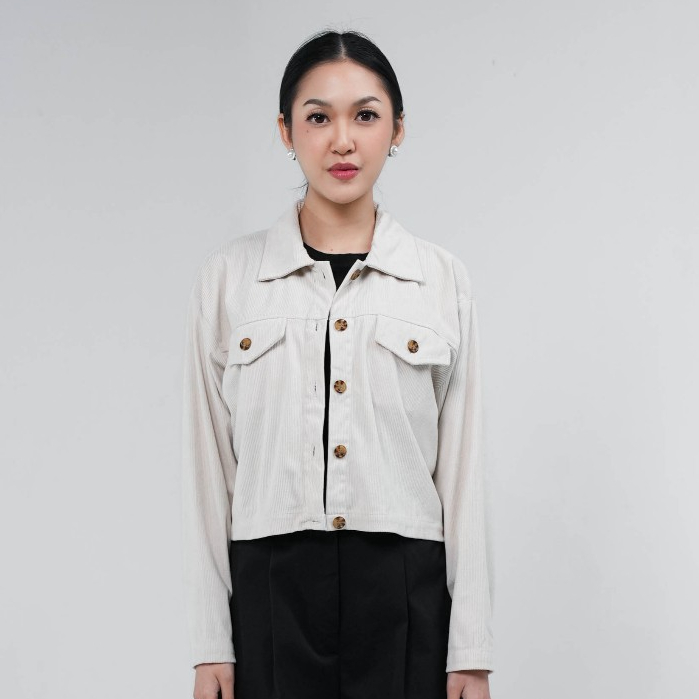 Hardware Clothing Atasan Jaket Wanita Lengan Panjang Corduroy Crop Jacket