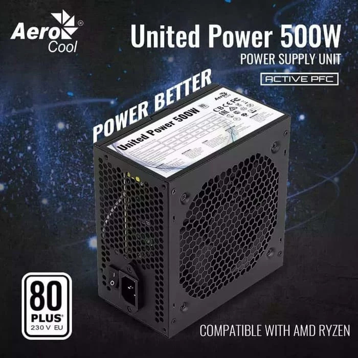 AeroCool United Power PSU 500W 80+ Power Supply PC