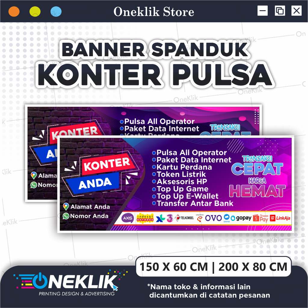 Banner Spanduk Konter Pulsa / Spanduk konter murah / Konter Hp Variasi Ungu
