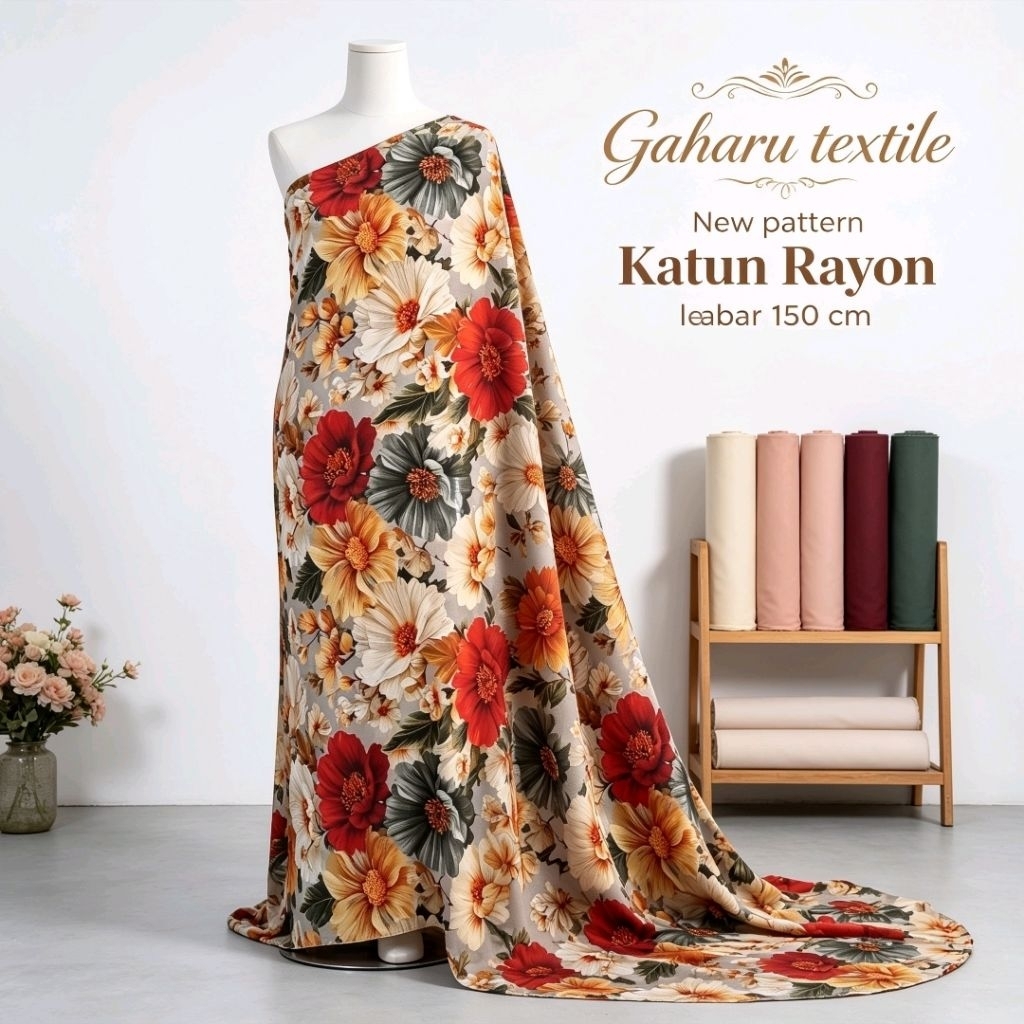 bahan katun rayon viscose premium - rayon viscose motif tridi - rayon viscose meteran (CTK)
