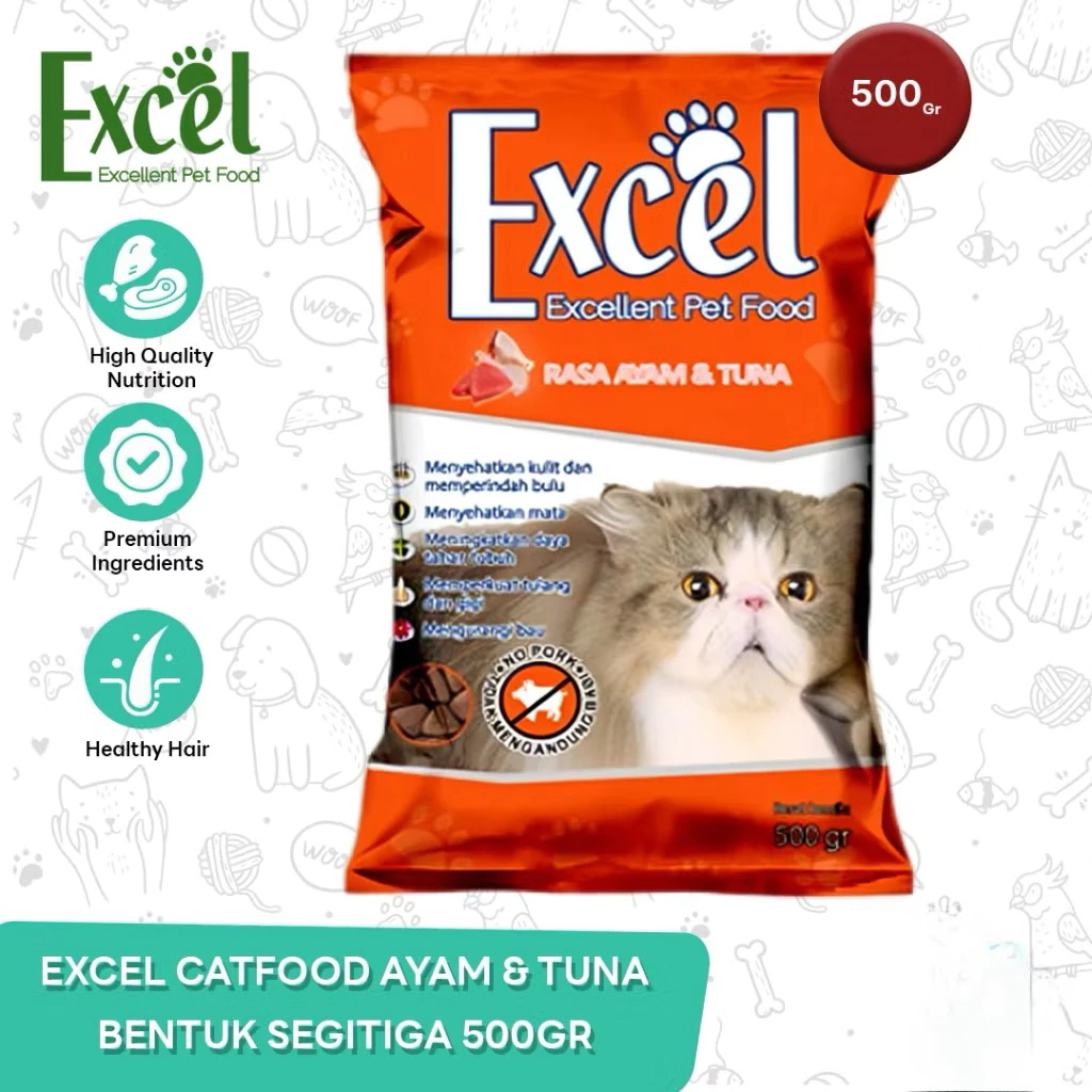 EXCEL ADULT CHICKEN SEGITIGA 500GR - MAKANAN KUCING EXCEL