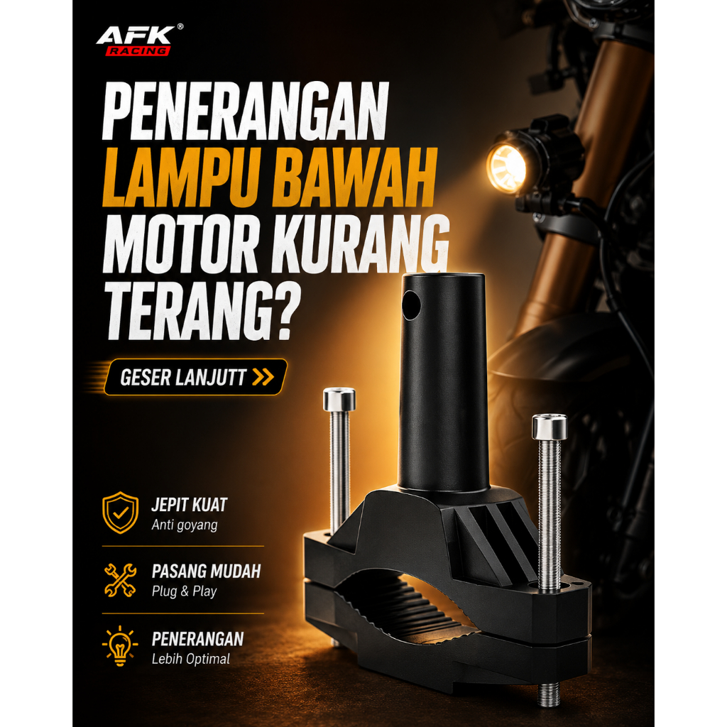 breket bracket lampu tembak model jepit as tabung shock depan motor universal alumunium super tebal 