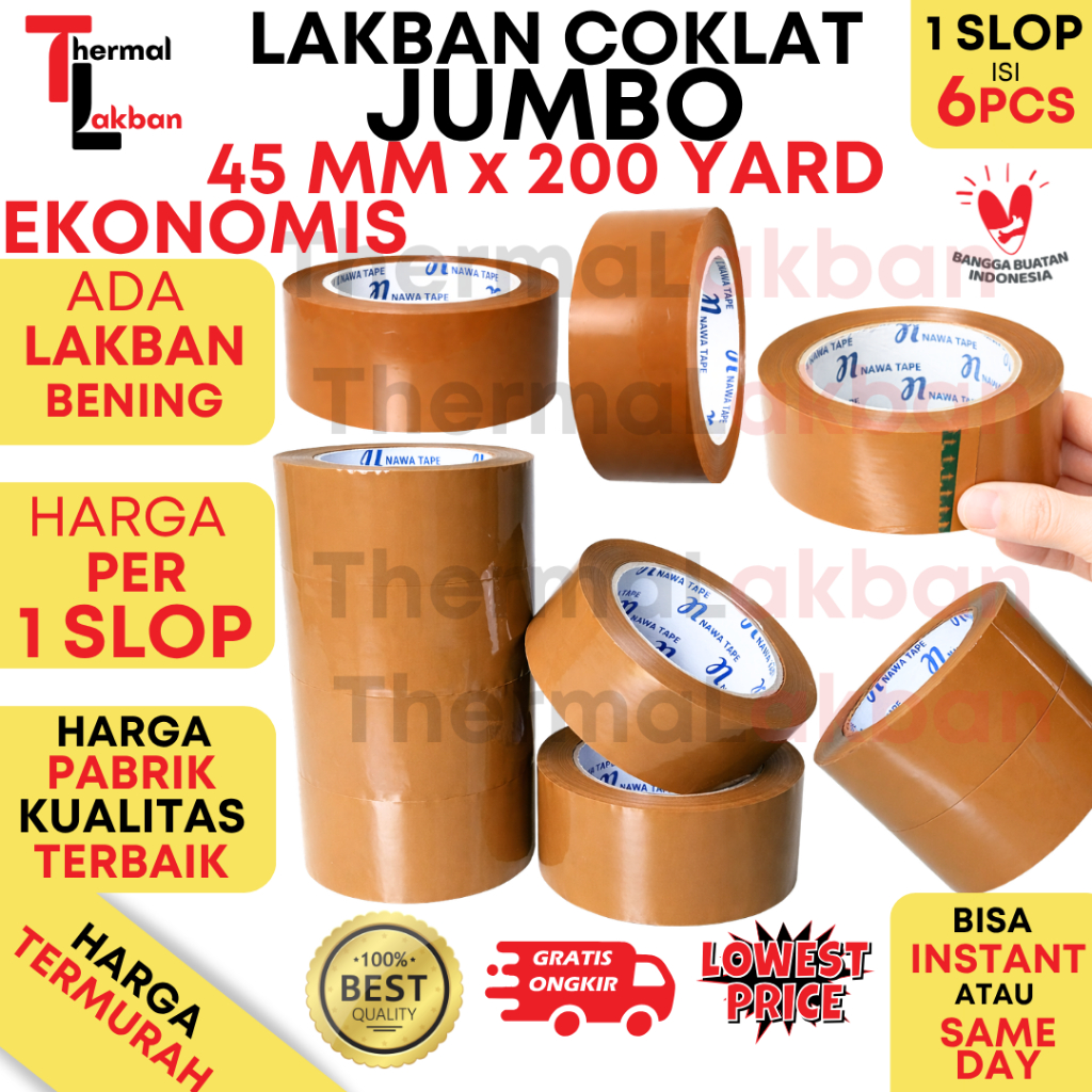 Lakban JUMBO Coklat Bening 45mm x 200 yard 1 SLOP isi 6 PCS