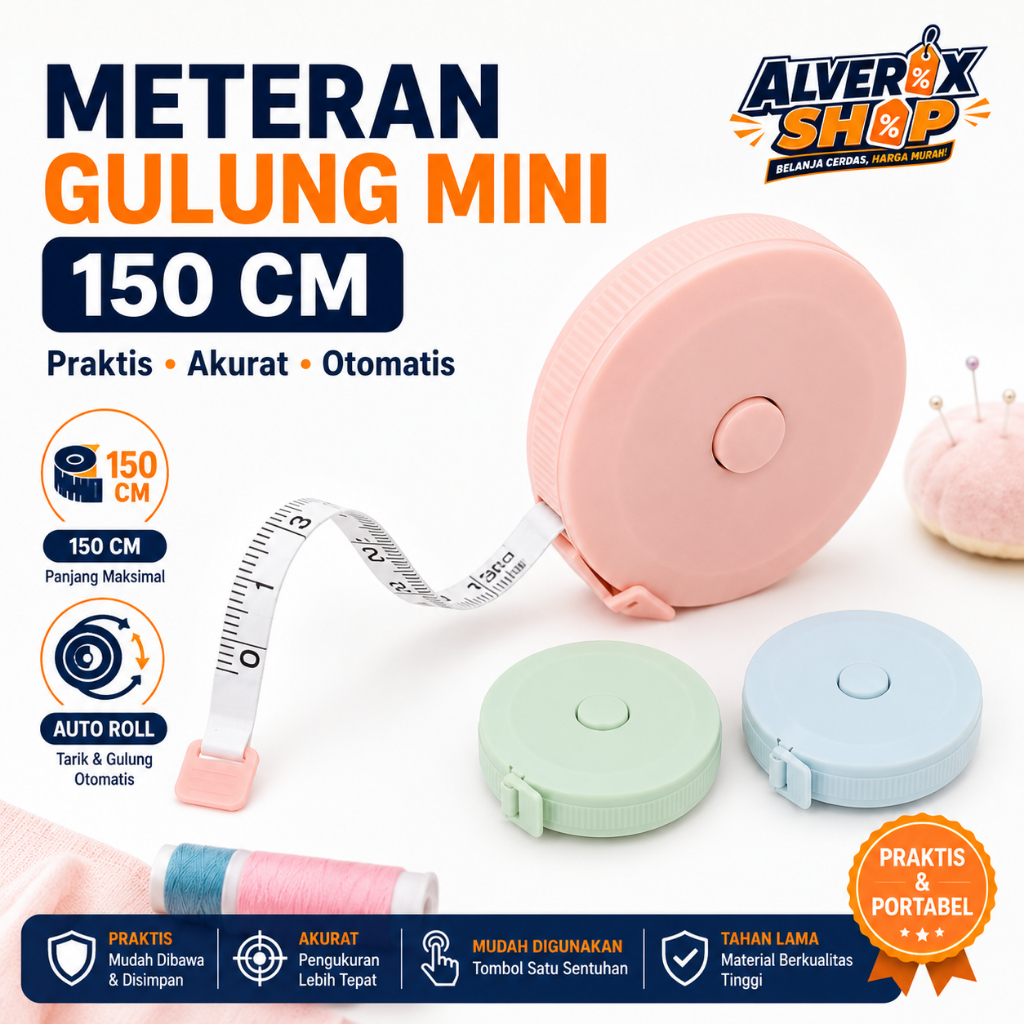 Meteran Gulung Mini 150cm Pengukur Lingkar Perut Baju Jahit Kain Pita Otomatis Measure Tapes High Qu