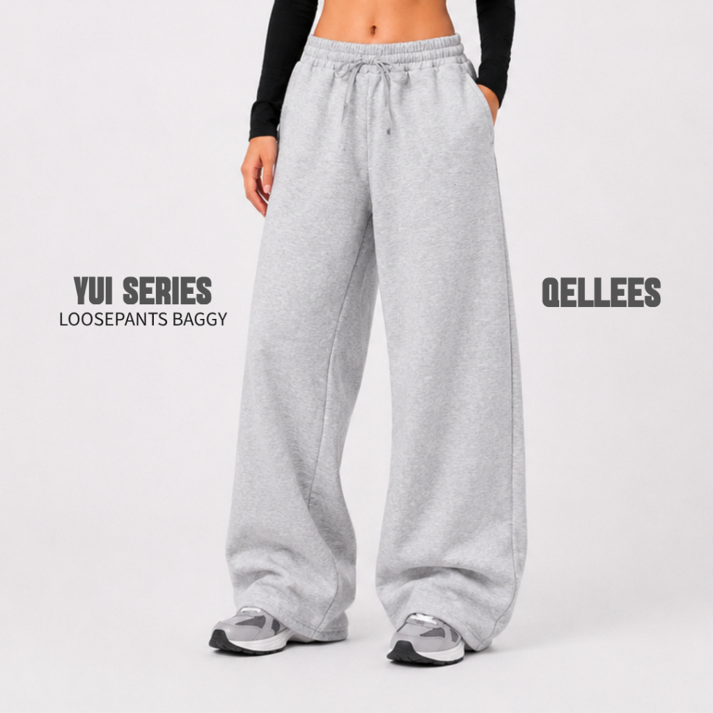 QELLEES Celana Panjang Loose Pants Baggy Wanita Fleece Tebal 280 GSM - YUI Series
