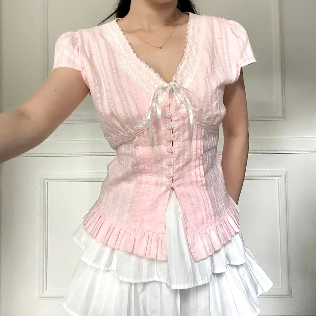 CLOTHIER | PRELOVED | Cherie Lace Top -  Milkmaid Ruffle Coquette Wanita Embroidery Atasan White Put