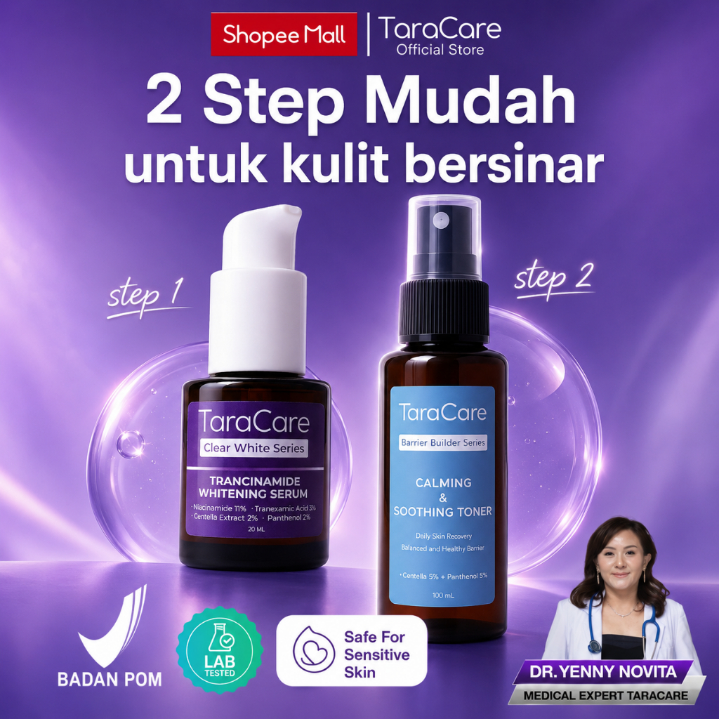 TARACARE Paket Serum + Toner | Pudarkan Bekas Jerawat & Tenangkan Kulit Sensitif