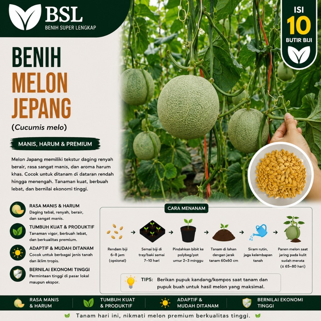( 10 Butir ) Benih Biji Melon Jepang | Melon Crown | Melon Yubari | UKI BIBIT