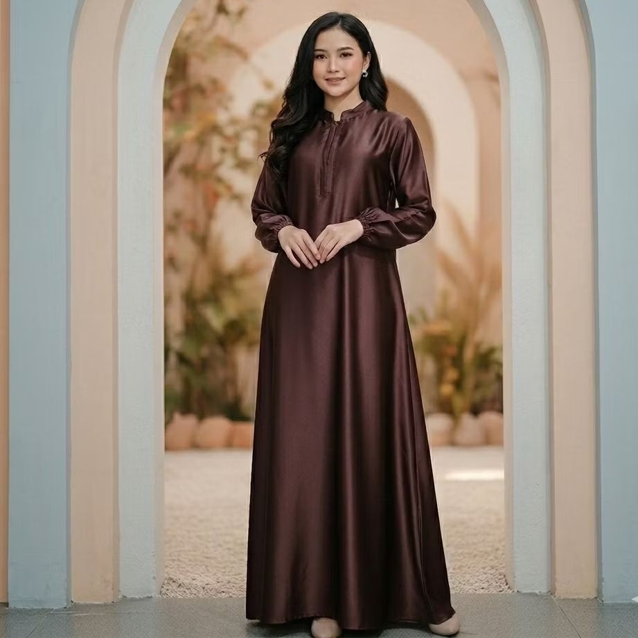 Liliarda Gamis Polos Wanita Silk Inner Outer Wanita Dress Panjang Muslimah  Hitam Putih Gamis Haji d
