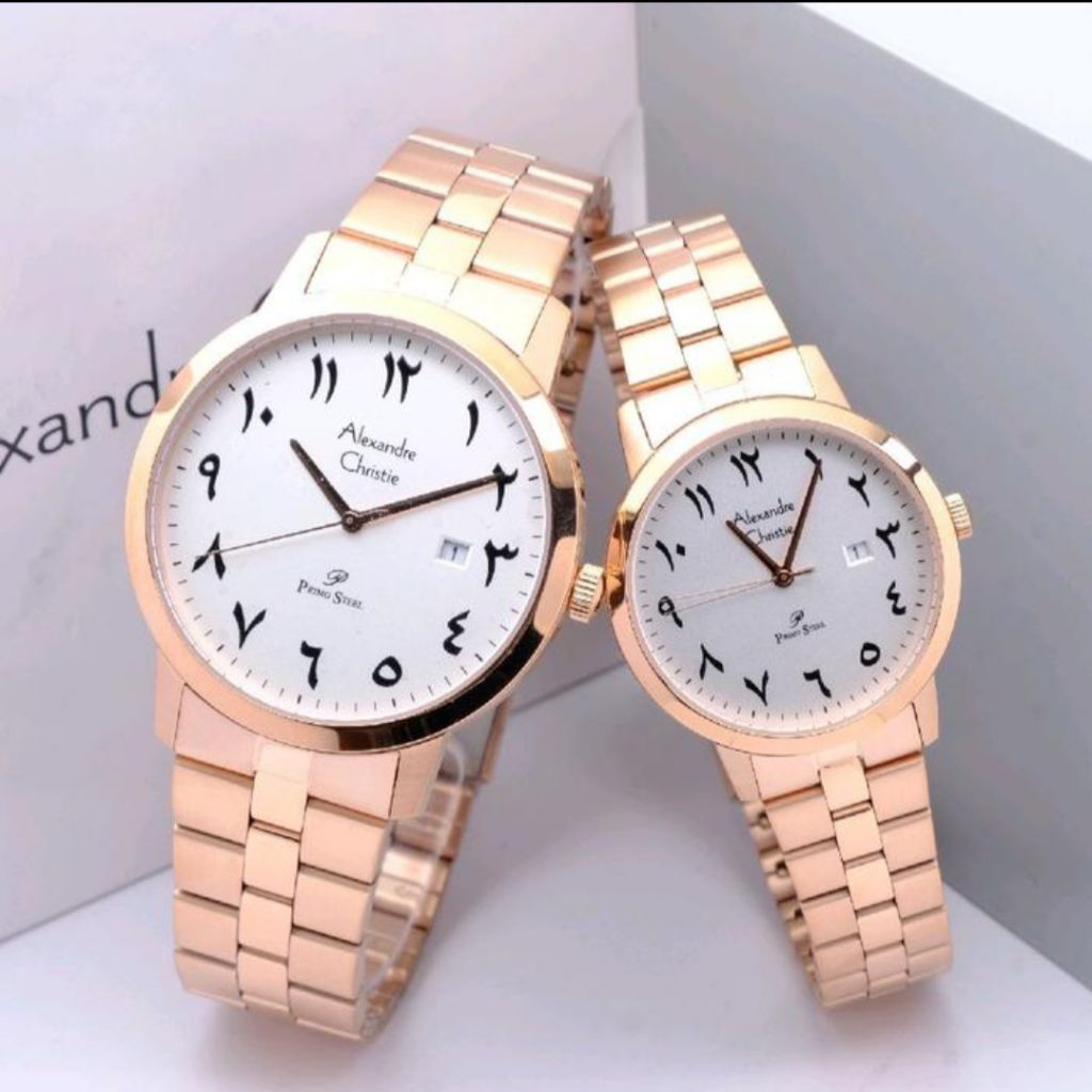 JAM TANGAN ALEXANDRE CHRISTIE COUPLE AC 1007/AC1007 ANGKA ARAB STAINLESS STEEL ORIGINAL-ROSEGOLD PUT