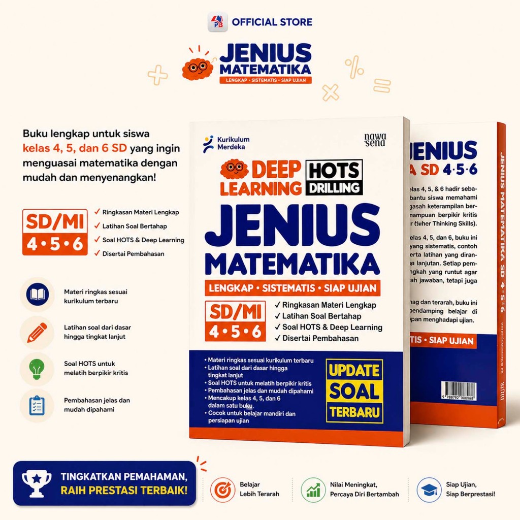 Buku Latihan Soal / Jenius Matematika SD/MI Kelas 4 5 6 Kurikulum Merdeka Deep Learning / NAWASENA