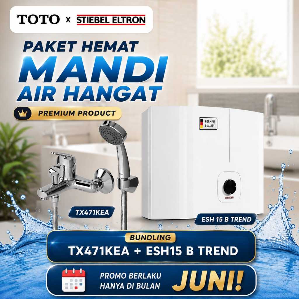 Bundling Water Heater Stiebel Eltron 15L ESH B Trend Pemanas Air & TOTO Keran Shower Mixer Set Origi