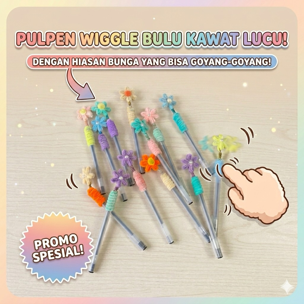 Pulpen Viral Wiggle Bulu Kawat / Pulpen Bunga Goyang Lucu
