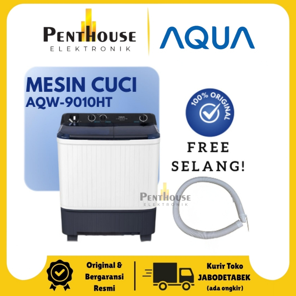 AQUA Mesin Cuci 2 Tabung 9 KG QW-9010HT / QW-9010HT - Low Watt - Dynamic Soak - Big Pulsator