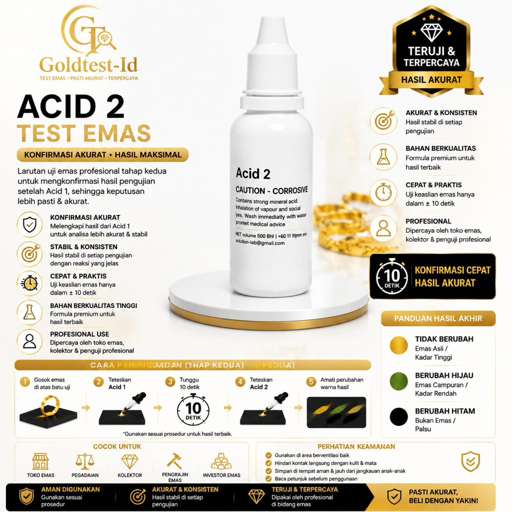 Cairan Uji Emas Acid 2 30ml | Test Emas Asli Palsu | Gold Tester Kit | Cek Kadar Karat Emas Akurat