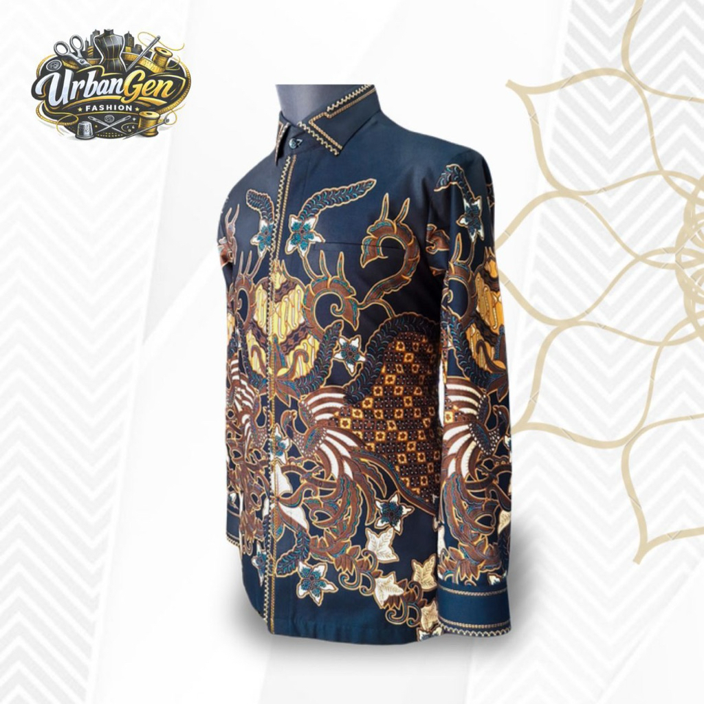Kemeja Batik Pria Premium Motif Garuda Hitam Gold Lengan Panjang Formal Exlusive | Urban Gen-Executi