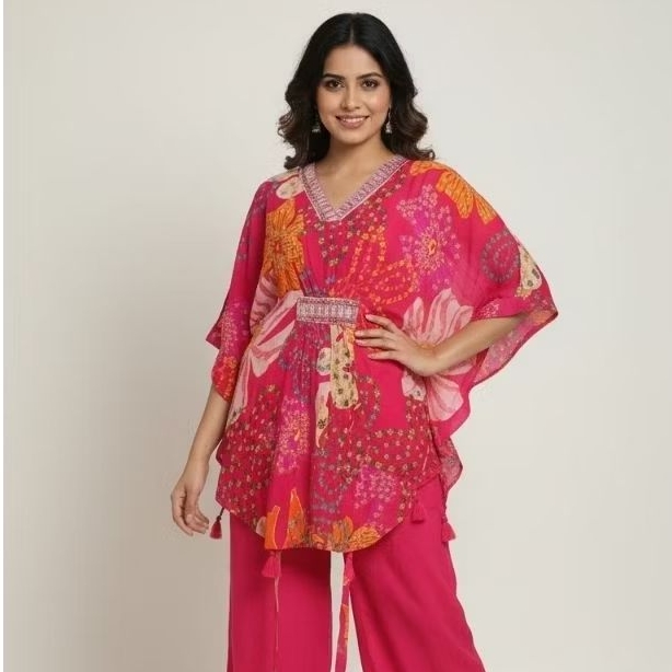 Baju Kaftan India Digital Print Berpayet Bagian Leher