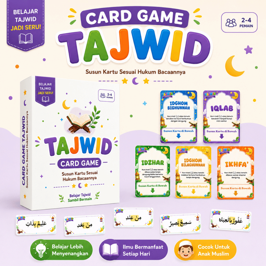 Kartu Permainan Tajwid Anak - Belajar Tajwid Menyenangkan - Islami dan Edukatif - Card Game