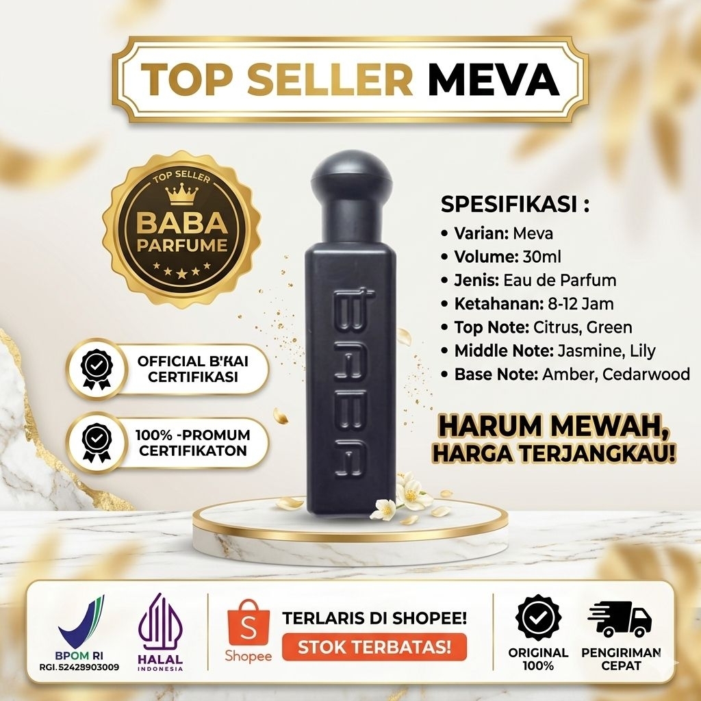 Baba Parfume Top Seller Meva Eau de Parfum - Parfum Wangi Mewah Tahan Lama 8-12 Jam 30ml Original BP