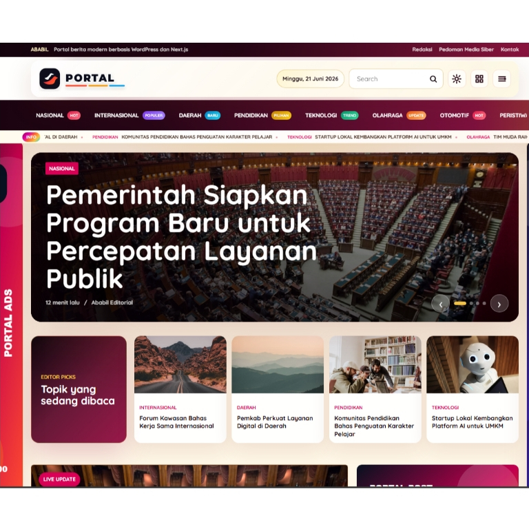 Ababil Portal WordPress + Next.js Portal Berita - Produk Digital