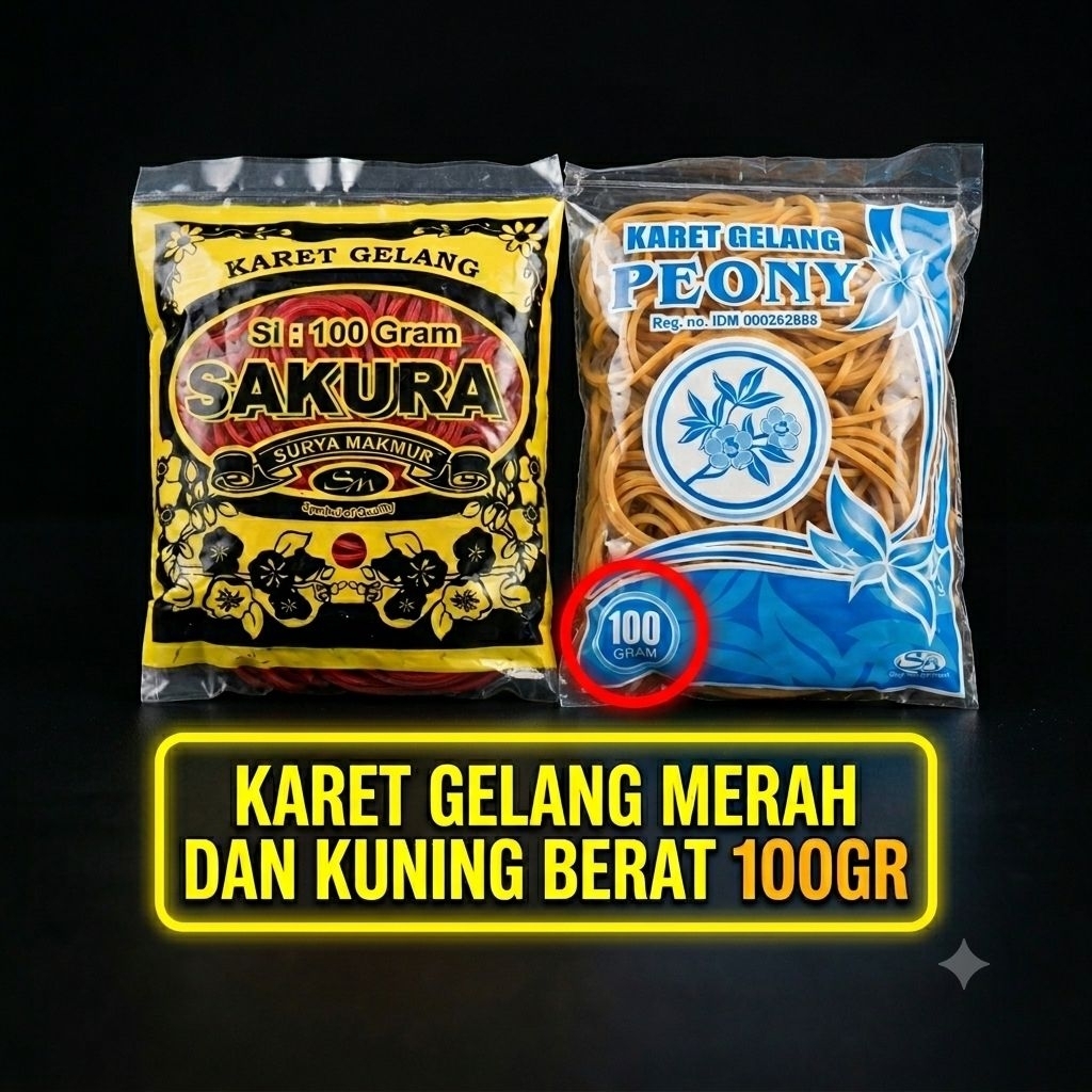 Karet Gelang Kuning Merah 100gr Premium Lembut Kuat / Karet Pentil Gulung Kiloan Murah